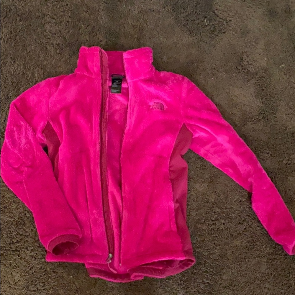Fuzzy pink north face jacket